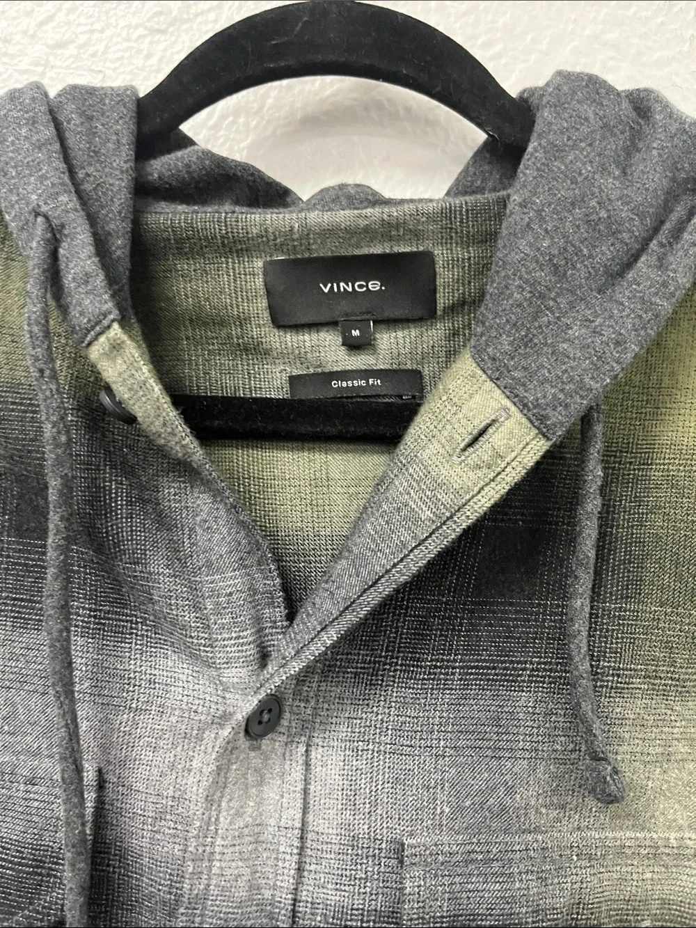 Vince Olive and Gray Plaid Hooded Shirt Jacket #1223
